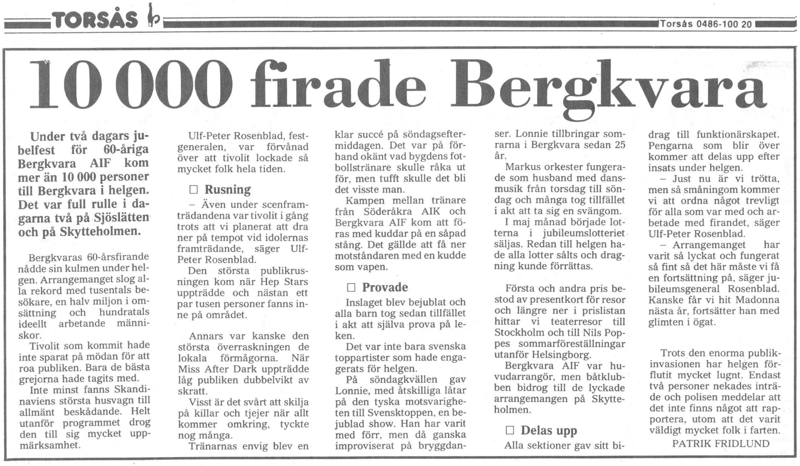 Artikel - 10 000 firade Bergkvara, 1990