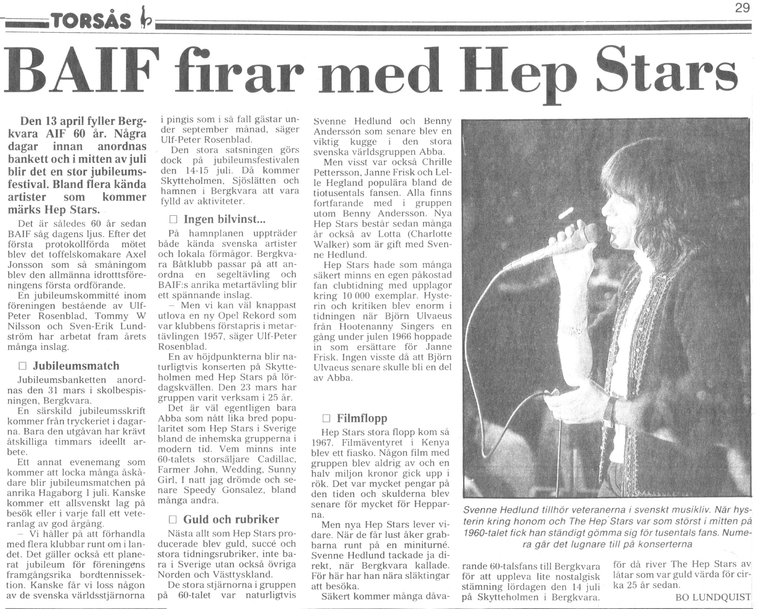 Artikel - BAIF firar med Hep Stars, 1990