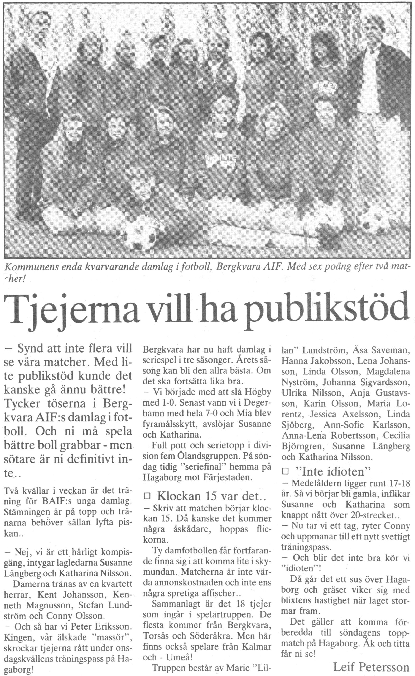 Artikel - Tjejerna vill ha publikstöd, 1990